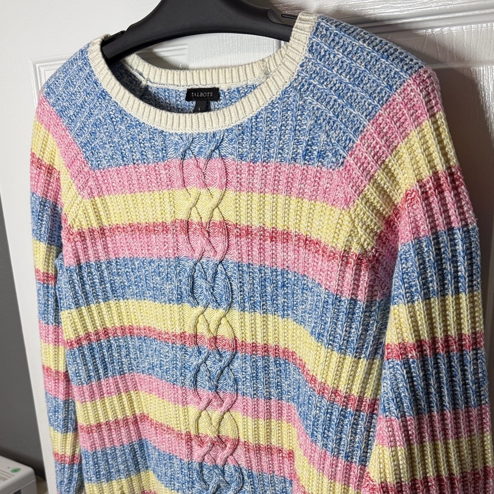 Talbots Pastel Striped Crew Neck Sweater - Picture 5 of 9